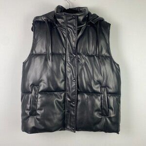 Azalea Wang Hooded Puffer Vest Womens 1X Black Snap Drawstring Pockets